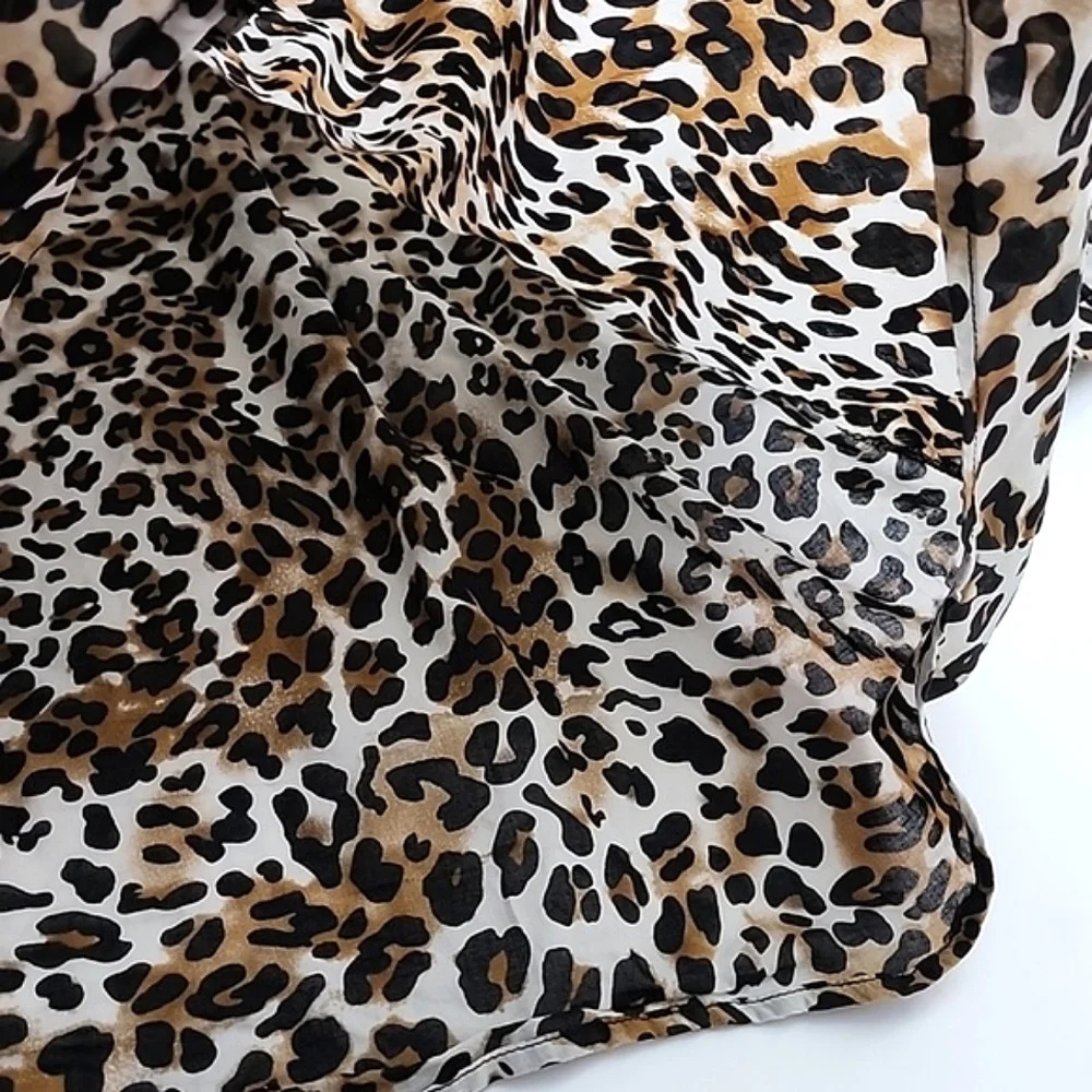 DEX Fresh Women's Cotton Long Shirt Top Leopard Print Roll Up Sleeves Size M - Picture 7 of 15